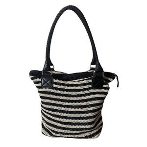 The Sak Cambria Black & Eggshell Striped Crochet Shoulder Bag